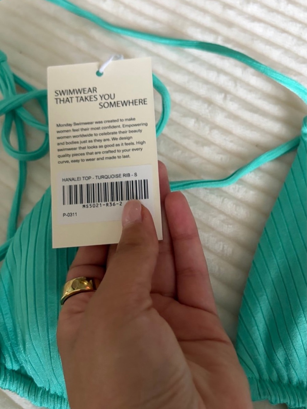 Monday Swimwear Teal Ribbed String Bikini Set - Picture 3 of 4